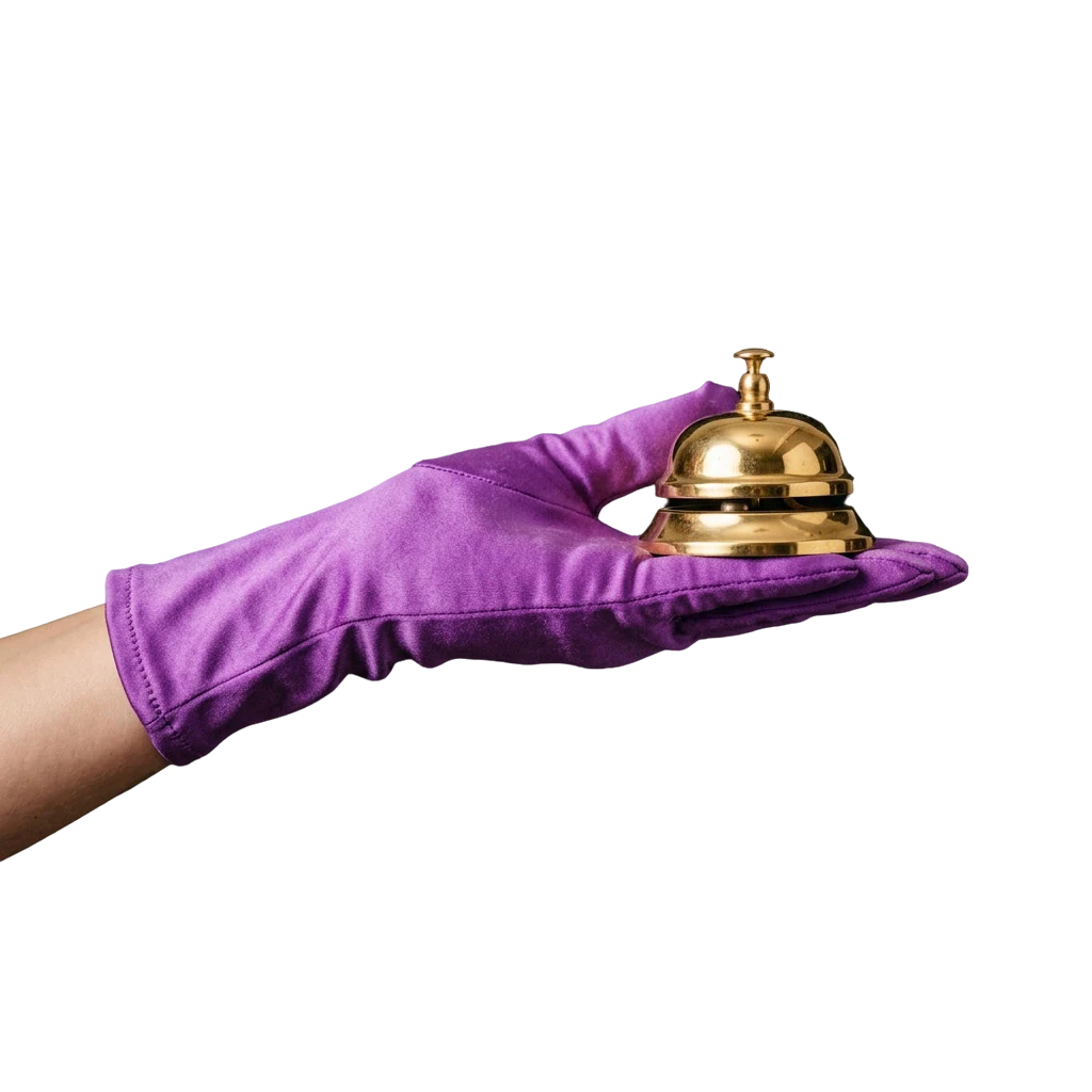 Gold concierge bell held out ready to call for service