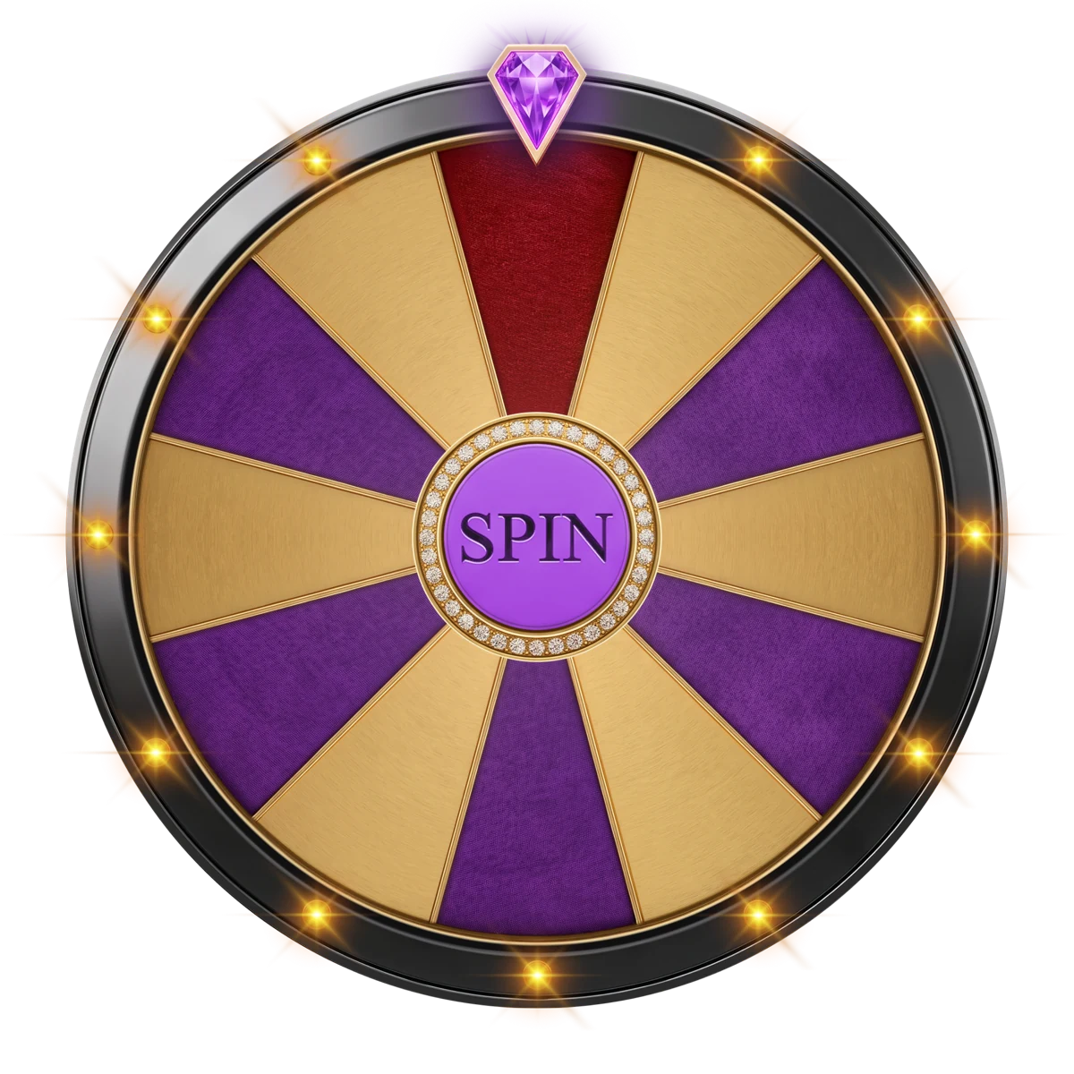Purple-and-gold prize wheel used to illustrate the Here2Win Casino welcome offer