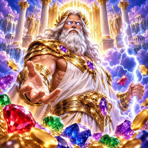 Gates of Olympus cover art with golden gems and Greek gods
