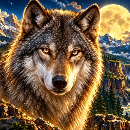 Wolf Gold cover art with a wolf and golden desert symbols
